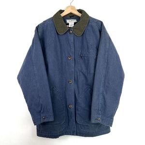 LL Bean Womens Large Barn Coat Field Chore Jacket Blue Cotton Lined Insulated